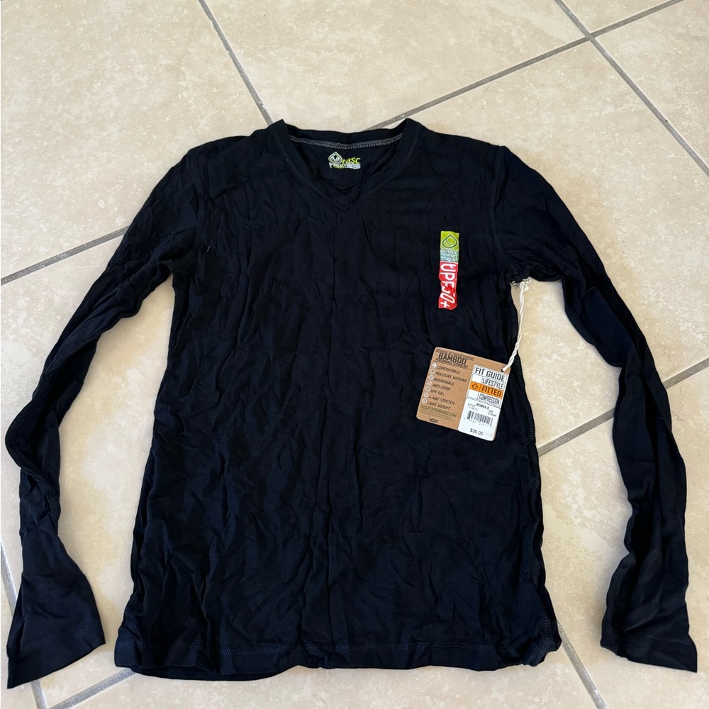 TASC Bamboo Black V Neck Long Sleeve T Shirt XS NWT
